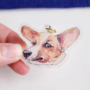 Side Eye Corgi Keychain, Funny Corgi Holo Art, Realistic Dog Holographic